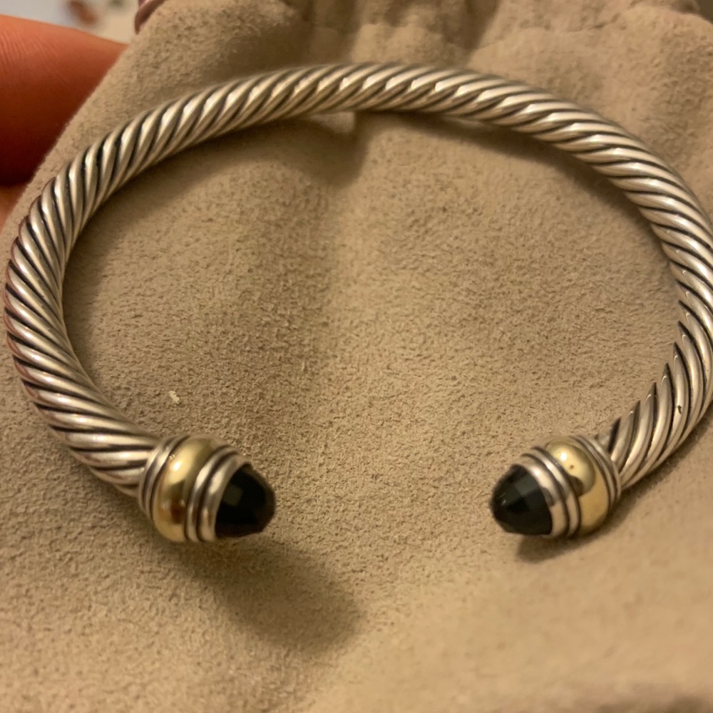 David Yurman 5mm black onyx cable cuff 14 K gold